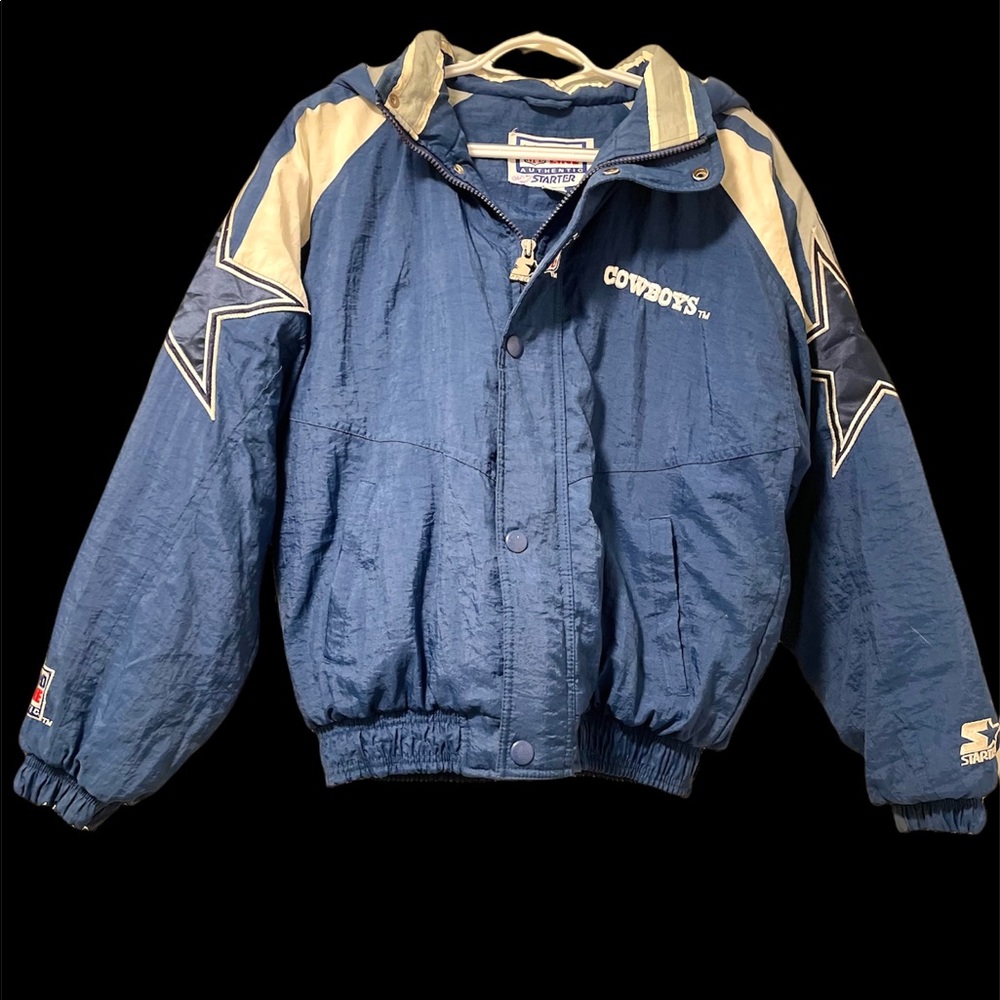 Vintage 90s Starter NFL Pro Line Dallas Cowboys Nylon Puffer Hooded Jacket L